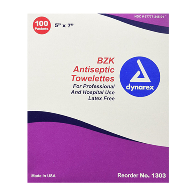 BZK Antiseptic Towlettes 5” x 7” 100 Packets