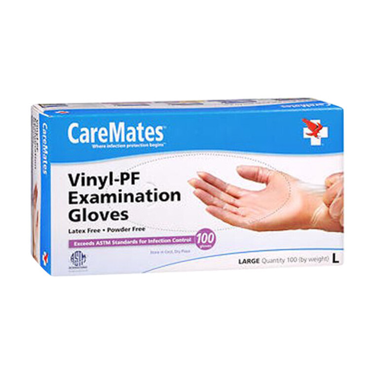 CareMates Vinyl Examination Gloves Latex and Powder Free Large 100 ct