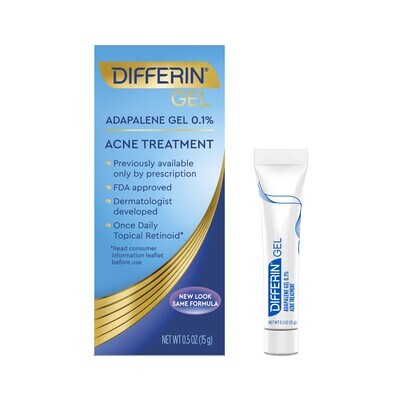 Differin Gel Adapalene Gel 0.1% Acne Treatment Once Daily Topical Retinoid Original Tube 0.5 oz
