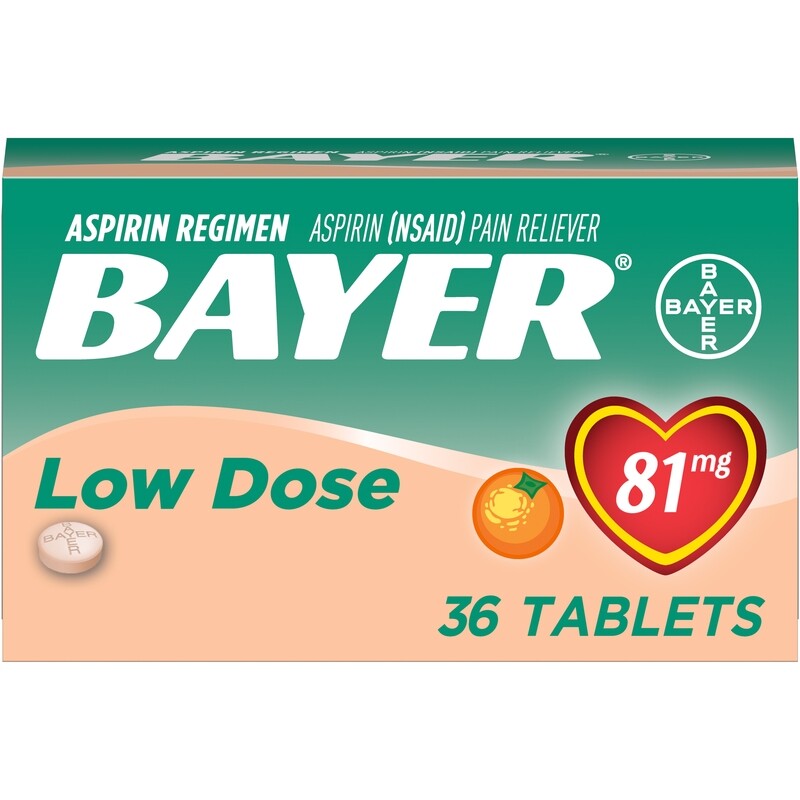 Bayer Chewable Low Dose Aspirin 81 mg Orange Flavored Tablets 36 ct