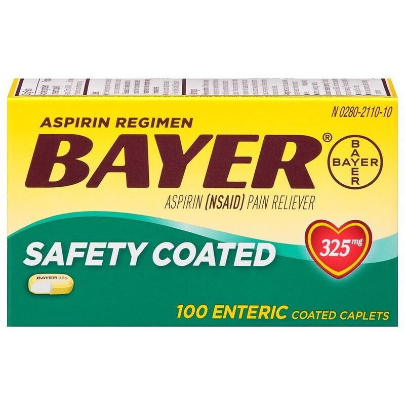 Bayer Aspirin 325 mg Enteric Coated Caplets 100 ct