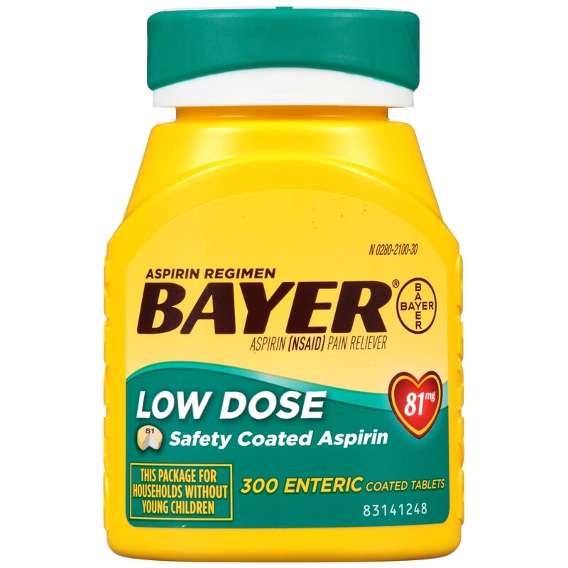 Bayer Low Dose Aspirin 81 mg Enteric Coated Tablets 300 ct