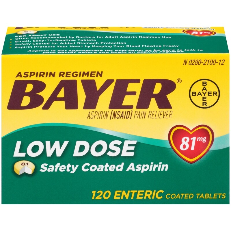 Bayer Low Dose Aspirin 81 mg Enteric Coated Tablets 120 ct