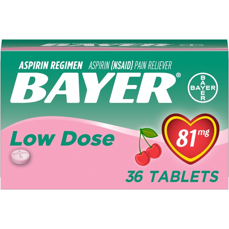 Bayer Chewable Low Dose Aspirin 81 mg Cherry Flavored Tablets 36 ct