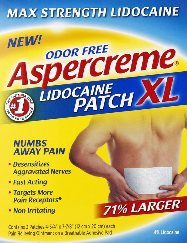 Aspercreme with 4% Lidocaine Pain Relief Patch XL 3 pack Aspercreme with 4% Lidocaine Pain Relief Patch XL 3 pack