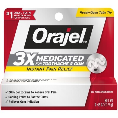 Orajel 3X Toothache and Gum Medicated Extra Strength Immediate Pain Relief Gel 0.42 oz