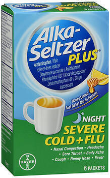 Alka-Seltzer Plus Night Severe Cold + Flu Powder Packets Honey Lemon 6CT