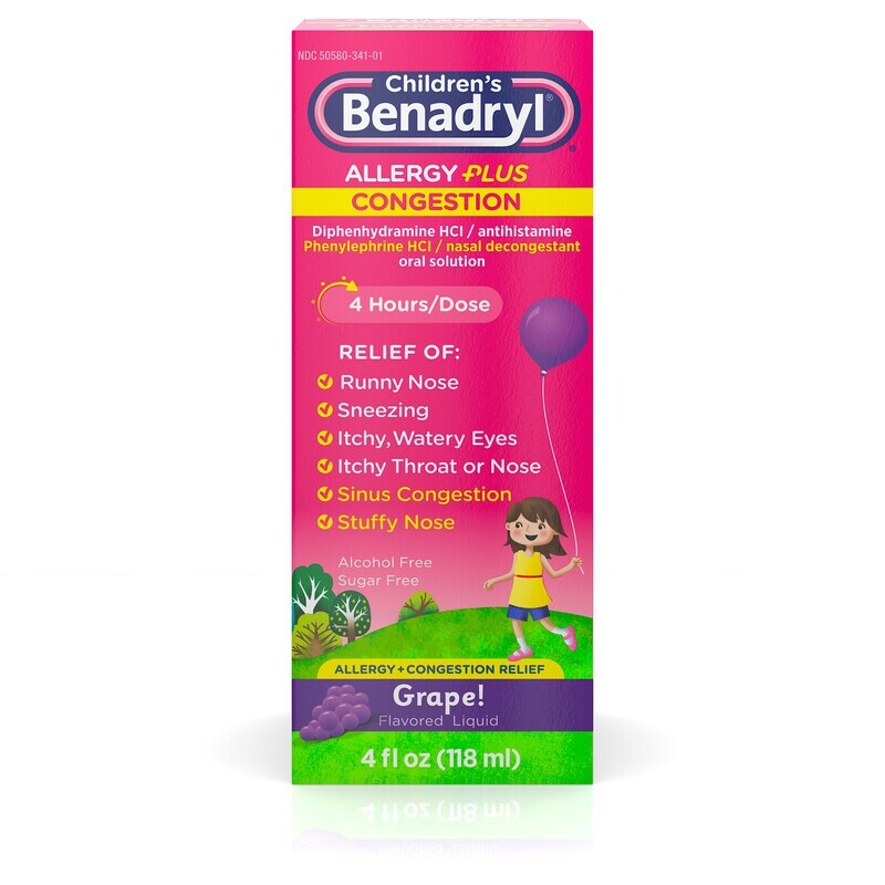 Benadryl Children’s Allergy Plus Congestion Grape Liquid 4 fl oz
