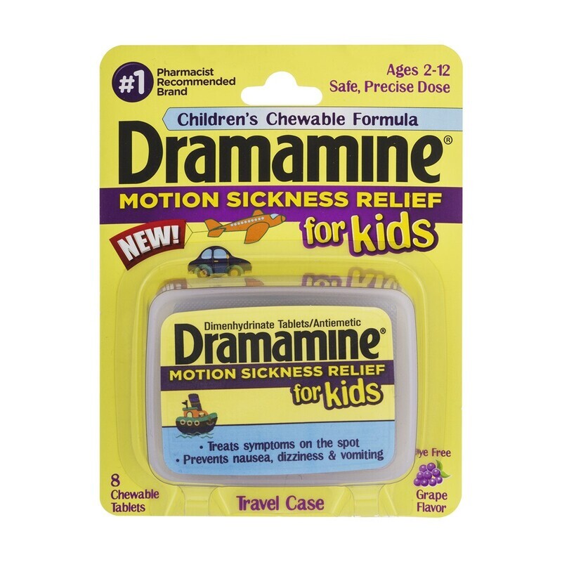 Dramamine Motion Sickness Chewable for Kids Grape Flavor Chewable Tablets 8 ct