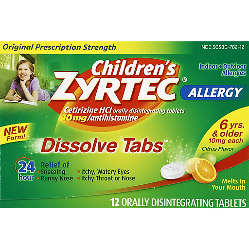 Zyrtec Children’s Allergy Dissolve Tabs Citrus Flavor Orally Disintegrating Tablets 12 ct