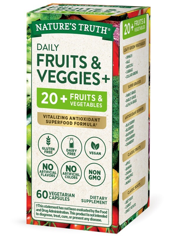 Nature's Truth Daily Fruits And Veggies+ Dietary Supplement Vegetarian Capsules 60ct