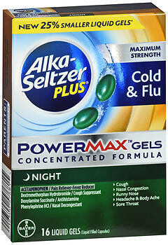 Alka-Seltzer Plus Maximum Strength Cold & Flu PowerMax Gels Night 16CT