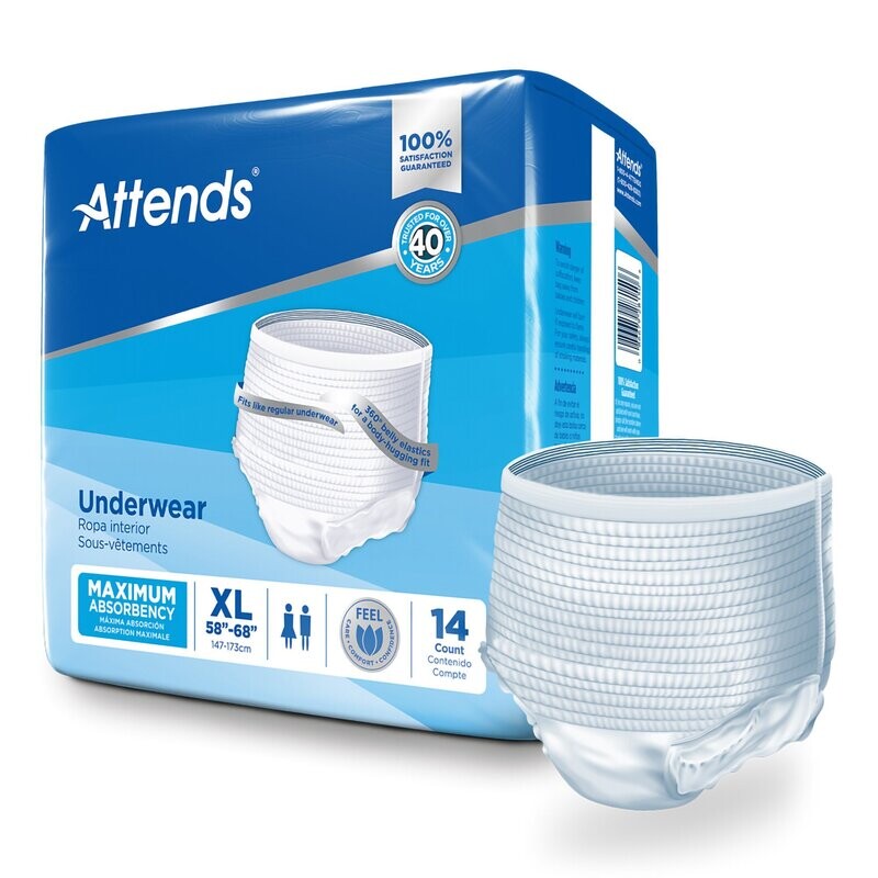 Attends Underwear Maximum Absorbency XL 58”-68” 14 ct