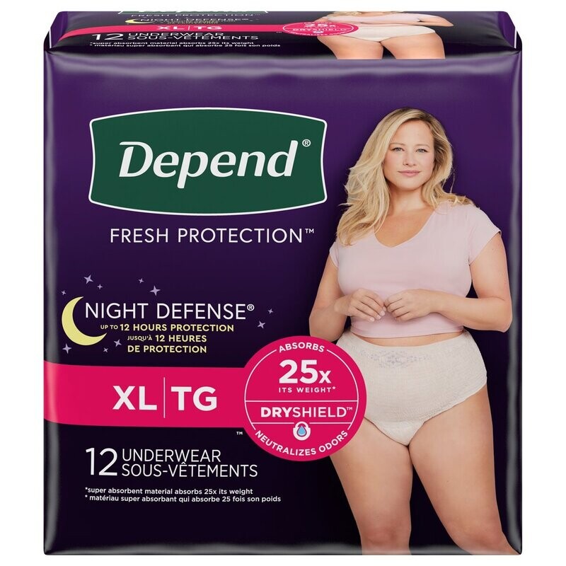 Depend Fresh Protection Night Defense XL 45-54 in Underwear 12 ct