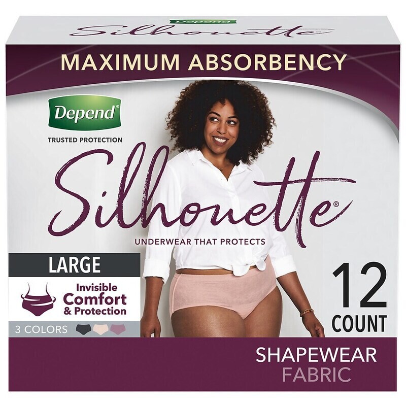 Depend Silhouette LG 40-52 in Maximum Absorbency Underwear 3 colors 12 ct