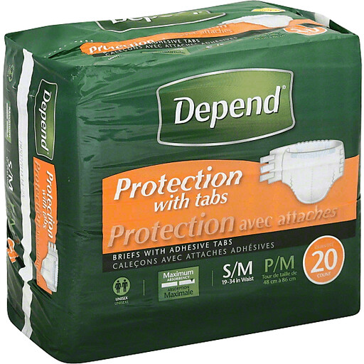 Depend Protection with Tabs Maximum Absorbency Briefs S/M 19-34 in 20 ct