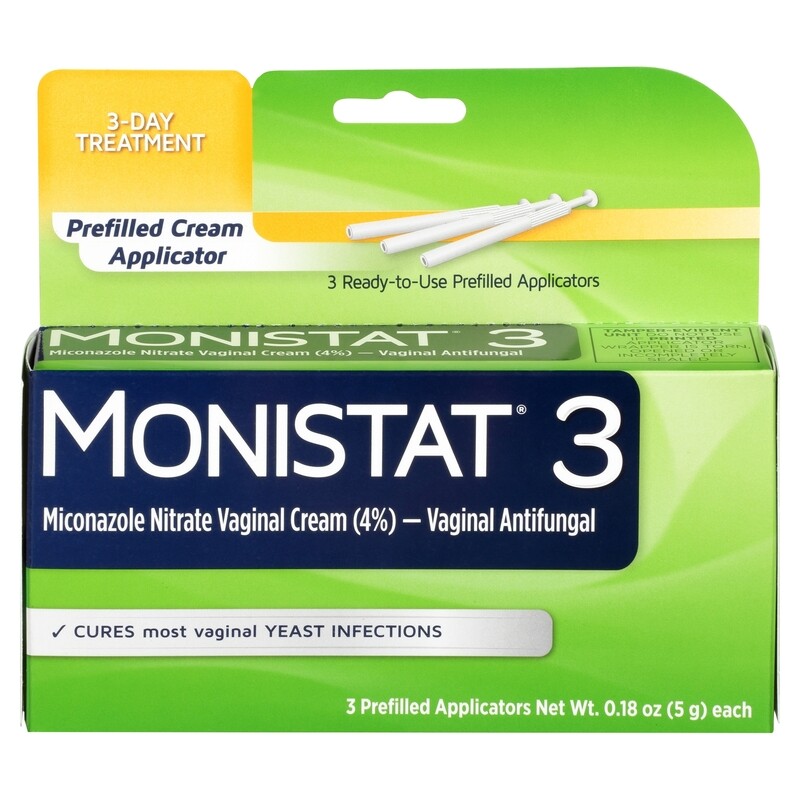Monistat 3 Miconazole Nitrate Vaginal Cream 4% Vaginal Antifungal 3 Prefilled Cream Applicators 3-Day Treatment 0.18 oz Each