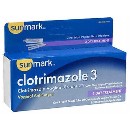 Sunmark Clotrimazole 3 Clotrimazole Vaginal Cream 2% Vaginal Antifungal 3-Day Treatment 21 g Tube and 3 Disposable Applicators