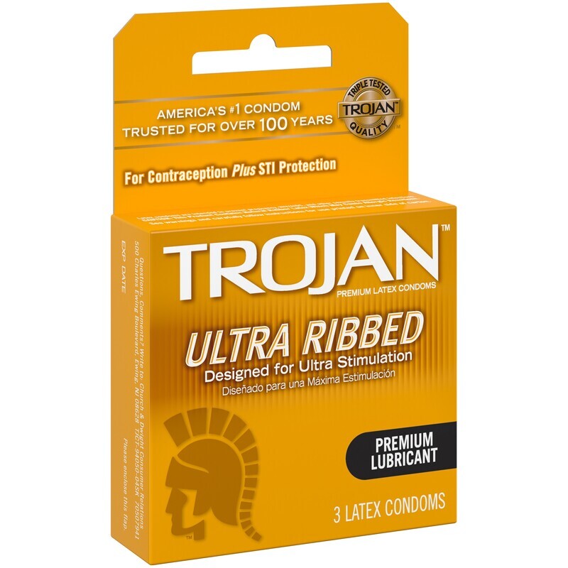 Trojan Ultra Ribbed Designed for Ultra Stimulation Lubricated Latex Condoms 3 ct