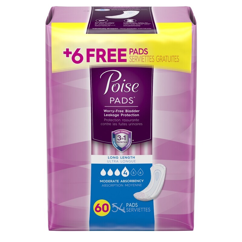 Poise Fresh Protection Moderate Long #4 Pads 54 ct