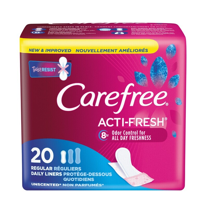 Carefree Acti-Fresh Regular Daily Liners Unscented 20 ct