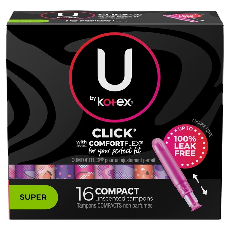 U by Kotex Click with ComfortFlex Compact Unscented Tampons Super 16 ct