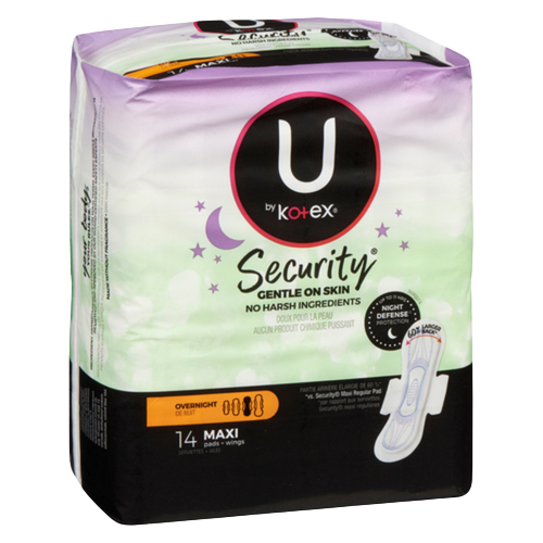 U by Kotex Clean and Secure Maxi Pads Overnight 14 ct