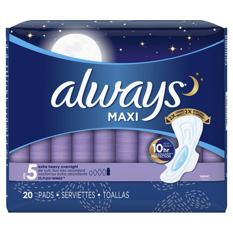Always Maxi Extra Heavy Overnight Size 5 Flexi-Wings Pads 20 ct