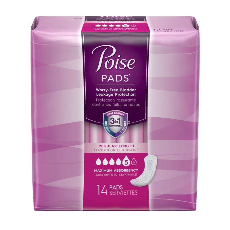 Poise Pads Regular Length Maximum #5 Pads 14 ct