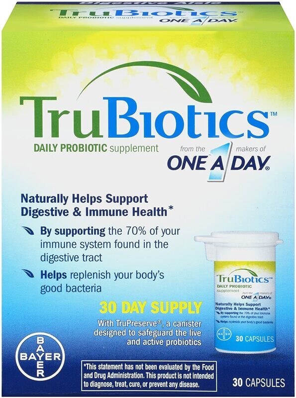TruBiotics Daily Probiotic Supplement Digestive and Immune Health Vegetarian Capsules 30 ct