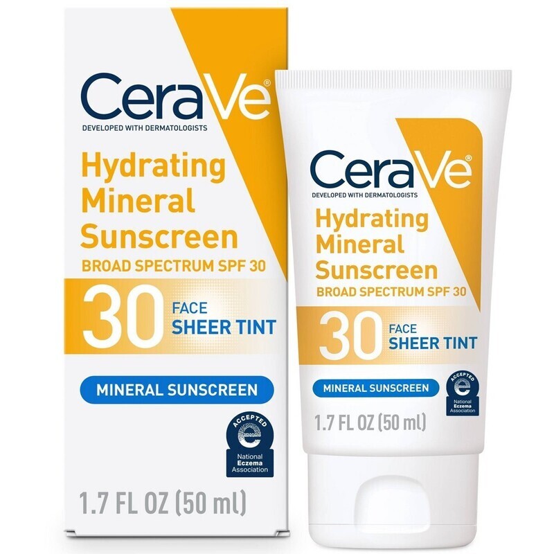CeraVe Hydrating Mineral Sunscreen for Face Sheer Tint SPF 30 Suitable for Sensitive Skin 1.7 fl oz