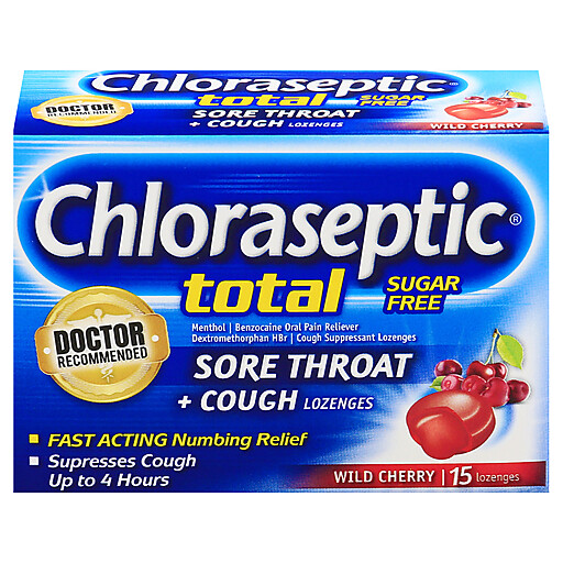 Chloraseptic Total Sugar Free Sore Throat + Cough Wild Cherry Lozenges 15 ct