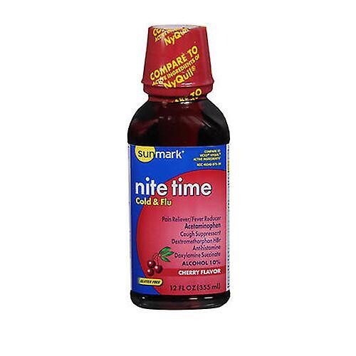 Sunmark Nite Time Cold and Flu Nighttime Relief Pain Reliever/Fever Reducer/Cough Suppressant/Antihistamine Cherry 12 fl oz