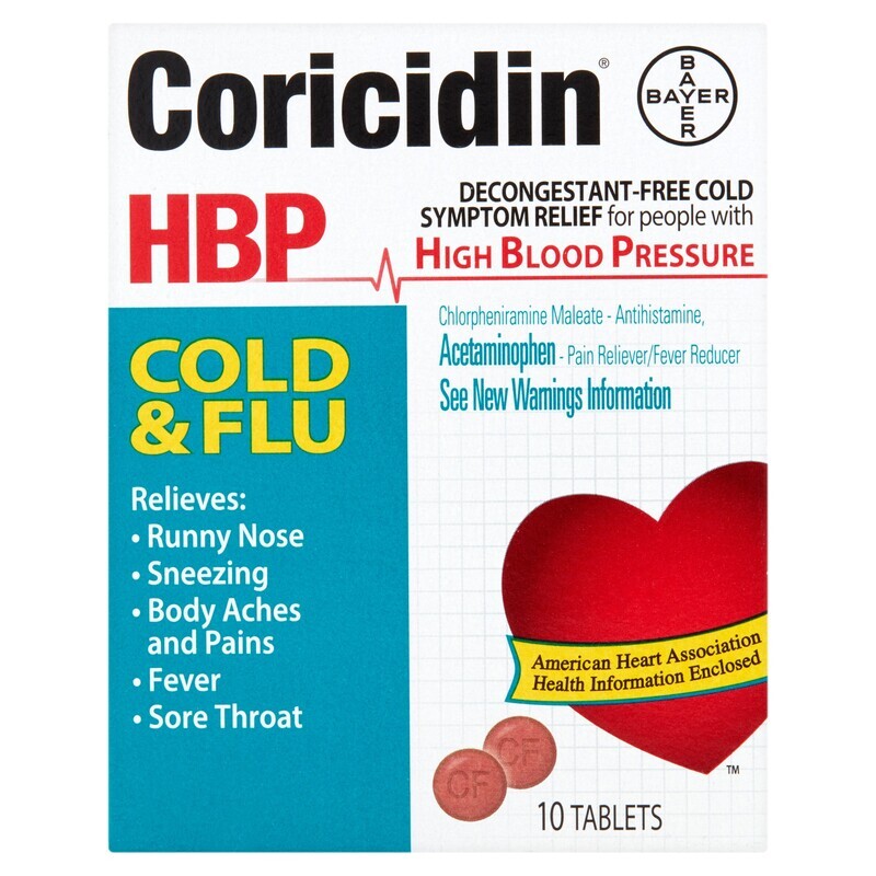 Coricidin HBP Cold and Flu Tablets 10 ct