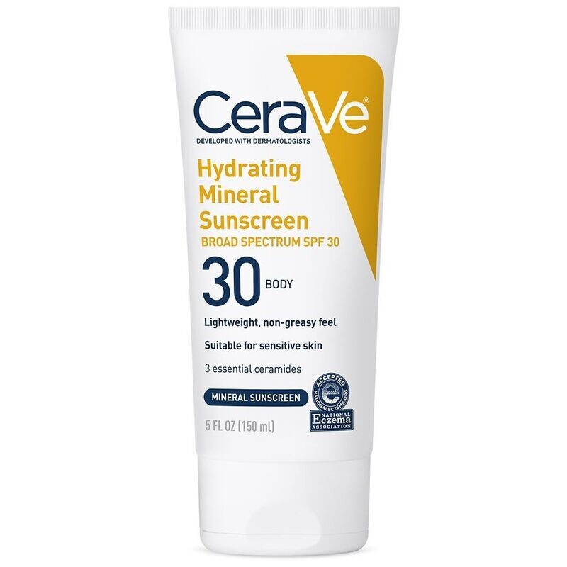 CeraVe Hydrating Mineral Sunscreen for Body SPF 30 Suitable for Sensitive Skin 5 fl oz CeraVe Hydrating Mineral Sunscreen for Body SPF 30 Suitable for Sensitive Skin 5 fl oz