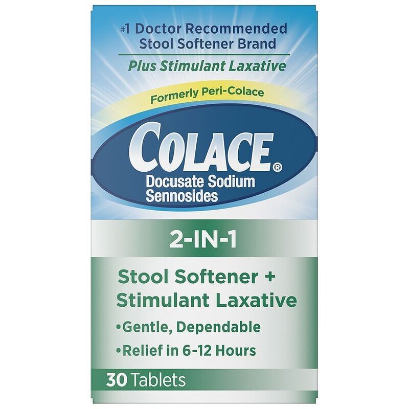 Colace 2-in-1 Docusate Sodium and Sennosides Stool Softener + Stimulant Laxative Tablets 30 ct