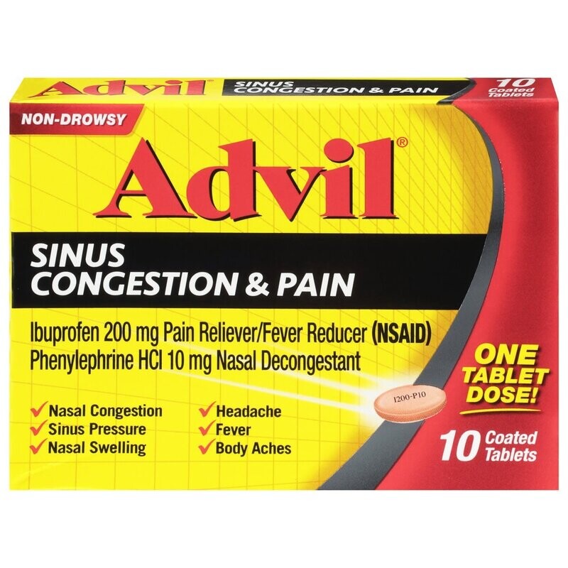 Advil Sinus Congestion and Pain Non-Drowsy Tablets 10 ct