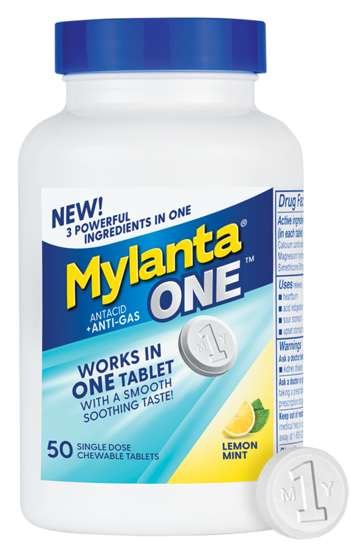 Mylanta One Antacid and Anti-Gas Lemon Mint Chewable Tablets 50 ct