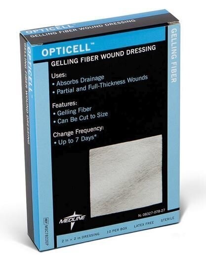 OPTICELL GELLING FIBER WOUND DRESSING - 2 inch X 2 inch - Medline - Latex Free - Box of 10