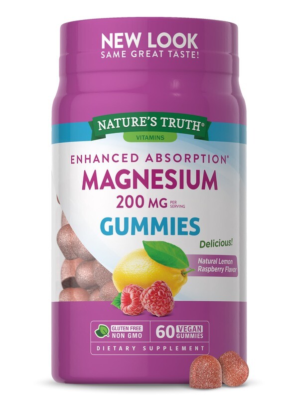 Enhanced Absorption Magnesium 200mg Vegan Gummies - Natural Lemon Raspberry Flavor 60ct