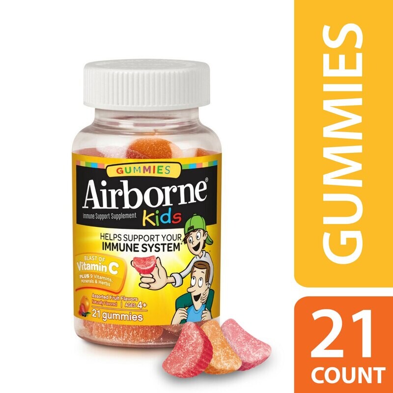 Airborne Kids Immune Support Supplement Assorted Fruit Flavor Gummies 21 ct Airborne Kids Immune Support Supplement Assorted Fruit Flavor Gummies 21 ct
