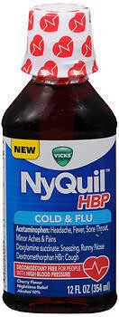 NyQuil HBP Cold and Flu Liquid Cherry Flavor 12OZ