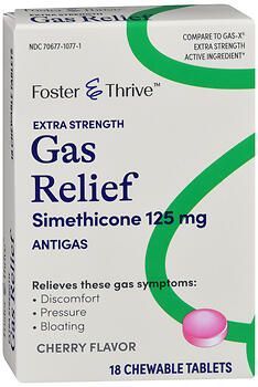 Foster & Thrive Extra Strength Gas Relief Simethicone 125 mg Chewable Tablets Cherry 18CT