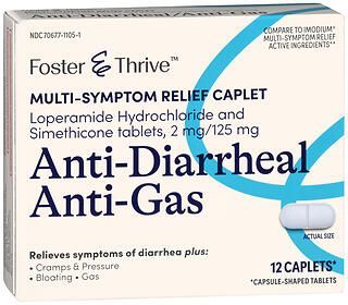 Foster & Thrive Anti-Diarrheal Anti-Gas Loperamide HCl and Simethicone 2 mg/125 mg Caplets 12CT