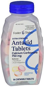 Foster & Thrive Extra Strength Antacid Calcium Carbonate 750 mg Chewable Tablets Assorted Fruit 96CT