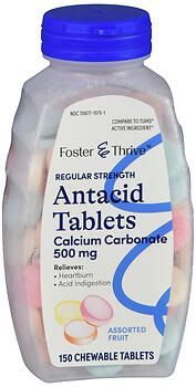 Foster & Thrive Regular Strength Antacid Calcium Carbonate 500 mg Chewable Tablets Assorted Fruit 150CT
