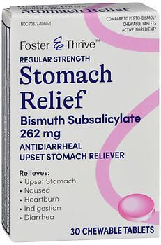 Foster & Thrive Regular Strength Stomach Relief Bismuth Salicylate 262 mg Chewable Tablets 30CT