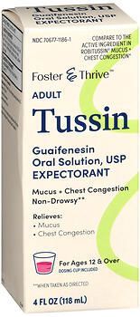 Foster & Thrive Adult Tussin Guaifenesin Oral Solution, USP 4oz