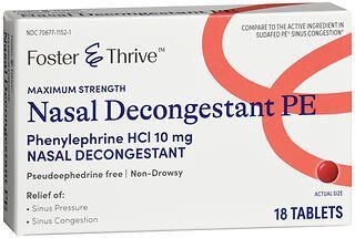 Foster & Thrive Maximum Strength Nasal Decongestant PE Phenylephrine HCl 10 mg Tablets 18ct