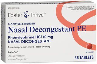 Foster & Thrive Maximum Strength Nasal Decongestant PE Phenylephrine HCl 10 mg Tablets 36ct